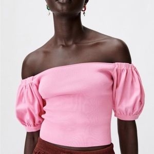 Zara Knit Top with Balloon sleeves - pink Size S